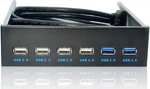 JAENFONG  PC Case 5.25 inch front panel 6 Ports USB Hub,2 Ports USB 3.0 & 4 Ports USB 2.0,2.6ft USB Type A Female to motherboard Adapter Cable