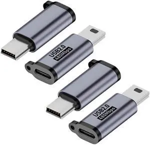 JAENFONG Mini USB 2.0 to USB C Adapter (4 Pack), USB Type C Female to Mini USB Male Converter Connector for Digital Camera, MP3 Players, Dash Cam, GPS Receiver and More (Grey)