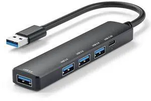 JAENFONG  5 Port Powered USB 3.0 Hub, USB Extender Splitter with 4 USB-A and 1 PD Type-C Fast Charging/Data Port, USB Hub Extender Expand Ports for Laptop, MacBook, PC, PS4/5,Xbox, Car and More