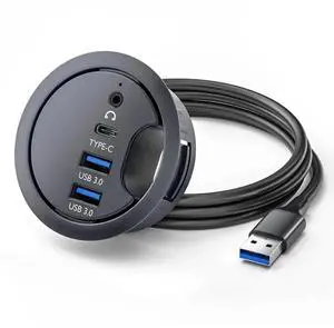 USB 3.0 Hub Sound Card USB-C 2 Port USB 60mm Desk Grommet Splitter Dock Station Headphone Mic Audio Interface for Desktop PC