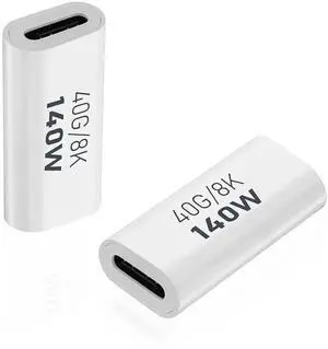 JAENFONG  2 Pack USB C Female to Female Adapter, USB Type C Coupler Extender Support 140W, 40Gbps, 8K@60Hz for Thunderbolt 4/3, MacBook Pro/Air, Laptop, Phones and More Type C Devices (White)
