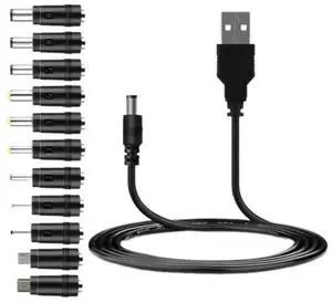 JAENFONG Universal USB to 5V DC Power Cord Charging Cable 5.5x2.1mm Jack With 12 Interchangeable Plug Adapter Micro USB MINI