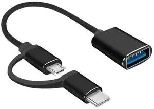 JAENFONG 2 in 1 OTG Adapter Cable USB 3.0 to Micro USB Type C Data Sync Charging Adapter for MacBook USB C Phone Disk OTG