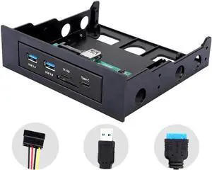 PC Dashboard Media Front Panel Audio USB Hub 3.0 w/ 1 USB-C Port TF/SD Card Reader 3.5 Inch Optical &Soft Drive Expansion Panel