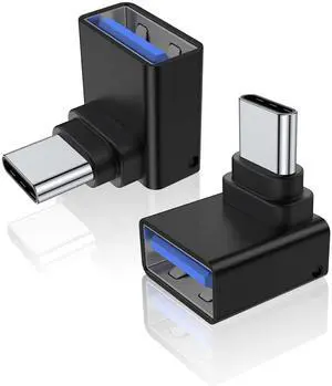 JAENFONG  2 Pack 90 Degree USB C to USB Adapter, Up and Down Angle USB C Male to USB 3.0 Female Connector Converter Compatible for MacBook Pro Air Laptop and More Type C Devices (Black)