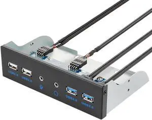 JAENFONG  5.25 Inch Front Panel 4 Ports USB Hub w/ HD Audio Output Port & Microphone Input,2 Port USB 3.0 & 2 Ports USB 2.0 Hub w/ Stereo Audio Mic 5.25" CD-ROM Bay Bracket
