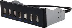 JAENFONG  7 Port USB 2.0 5.25" Internal CD-ROM Bay Front Panel USB Hub,7 x USB 2.0 Type A Female to Motherboard USB 10 pin Hub Splitter Adapter w/ 5.25 inch Metal Bracket