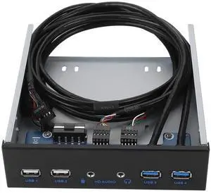 JAENFONG  5.25 Inch Front Panel USB Hub with 2 x USB 3.0 Ports & 2 x USB 2.0 Ports & 1 x HD Audio Port 19 Pin Extension Front Panel Card Reader Support WinXP/2003/VISTA/2008/Windows