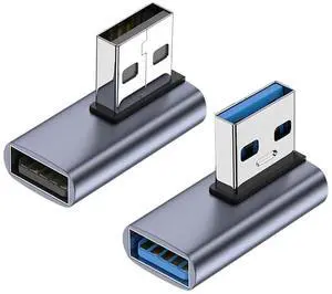JAENFONG  90 Degree USB 3.1 Adapter 2 Pack, Left and Right Angle USB A Male to Female Converter Extender for PC, Laptop, USB A Charger, Power Bank and More