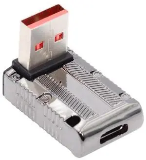 JAENFONG  Adapter USB-C USB 3.1 Type C Female to USB 3.0 Type-A Male 90 Degree Down Angled Low Profile Type 10Gbps Data 120W Power Adapter Mecha Cyberpunk Style