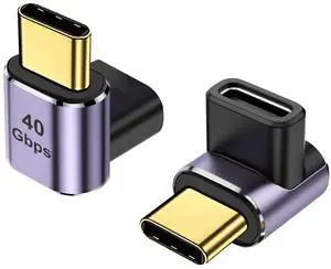JAENFONG  90 Degree USB-C Male to USB-C Female Adapter (2 Pack), Type-C Up and Down Right Angle 40Gbps PD 100W Fast Charging Connector for Steam Deck, Switch, Laptop, MacBook Pro/Air, Tablet and Phone