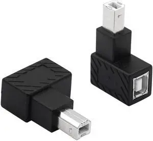 JAENFONG USB 2.0 Type-B Printer Adapter, 2 Pack 90 Degrees USB 2.0 B Male to Type-B Female Printer Adapter for Printer, Scanner, Mobile HDD and MoreLeft Angle