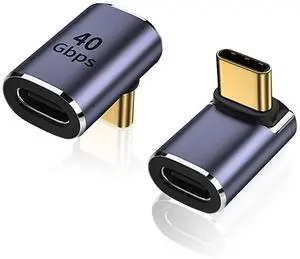 JAENFONG 90 Degree USB-C Male to Female Adapter, 2 Pack Right Angle 100W Type-C Adapter Extender for Steam Deck, ROG Ally, Switch, Notebook Computers, Tablet and Mobile Phones (Metallic Purple)