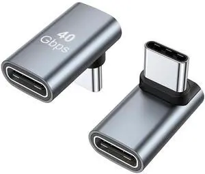 JAENFONG 90 Degree USB-C Male to Female Adapter, 2 Pack Right Angle 100W Type-C Adapter Extender for Steam Deck, ROG Ally, Switch, Notebook Computers, Tablet and Mobile Phones (Grey)