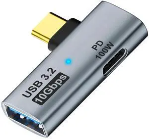 JAENFONG 2-in-1 USB C to USB 3.2 Adapter with 100W Charging Port, Thunderbolt 4/3 OTG Converter for Rog Ally, Steam Deck, Quest 2, iPhone 15 Series, iPad, MacBook and More Type C Device - Grey