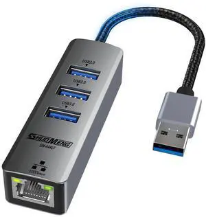 JAENFONG USB to Ethernet Adapter for Laptop, 4-in-1 USB3.0 to RJ45 Hub, 3*USB 3.0, Gigabit 10/100/1000Mbps, Support for MacBook, Surface Pro, Windows, Linux, Chromebook and More