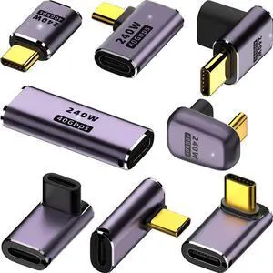 8 Pack USB C Adapter 240W 40Gbps 8K 60Hz, 90 Degree Right Angle, Straight, U Shape, Female to Male, Female to Female USB C Extender for Steam Deck, ROG Ally, Meta Quest, iPad, MacBook, Smart Phone