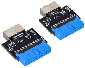 JAENFONG USB 3.1 Front Panel Socket to USB 3.0 20Pin Header Male Extension Cable Adapter for Motherboard Card 20P USB to Type-E Connector (180 Degrees 2Pcs)