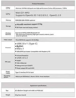 JAENFONG For WalnutPi ZeroW Development Board Allwinner H618 2.4G /5G Bluetooth 5.0 4K Motherboard with Antenna 4G