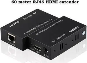 JAENFONG HDMI Extender, 196ft/60m HDMI Extender (Tx + Rx) Via Single RJ45 Cat6 Ethernet Cable Transmit Up to 60M, Support 1080p, 3D, HDCP, with EDID Function