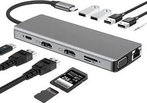 JAENFONG  Laptop Docking Station Triple Monitor, 12 in 1 USB C Hub Multiport Adapter Dongle with 2 HDMI, VGA, PD, Ethernet, SD/TF, 4 USB Ports, Mic/Audio, Compatible for MacBook/Dell/HP/Lenovo