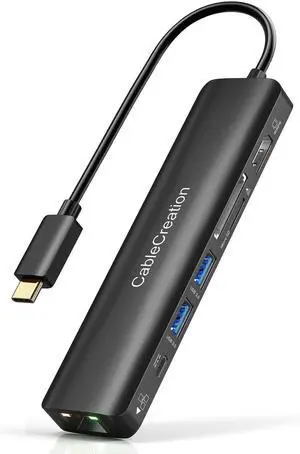 JAENFONG  USB C Hub with Ethernet, 7 in 1 4k@60Hz HDMI USB C Multiport Adapter with 100W PD, 2 USB 3.0 Ports, SD/TF Cards Reader Compatible for MacBook Pro/Air M1 M2, iPad Pro/Air, Dell XPS, HP