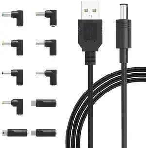 JAENFONG Universal USB to 5V DC Power Cord Charging Cable 5.5x2.1mm Jack With 10 Interchangeable Plug Adapter mini Micro USB Type-C