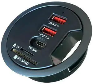 Grommet Desk-Fit USB 3.0 Hub (Diameter 2.36" or 60MM) 2 Port Type-A and 1 Port Type-C with SD/TF Card Reader,Compatible Charging and Data Transmission,