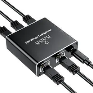 JAENFONG Ethernet Splitter 1 to 4, Vszerda 1000Mbps RJ45 Ethernet Cable Splitter with Power Cable