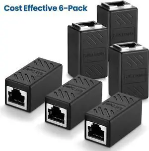 6 Pack RJ45 Cat 6 Coupler, Ethernet Cable Extender, in Line Ethernet Connector for Cat7 Cat6 Cat5e Cat5 Ethernet Cable, Ethernet Extender Adapter Female to Female, Ethernet Network Cable Coupler