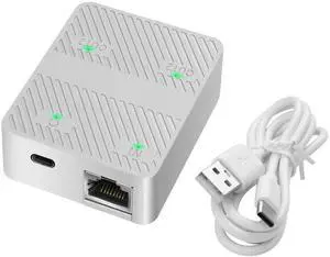 JAENFONG Ethernet Splitter 1 in 2 Out 100Mbps RJ45 Network Extender Adapter with USB C Power Cable, Network LAN Adapter for Cat5/5e/6/7/8 Cable (2 Devices Simultaneously Networking) (White)