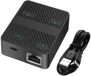JAENFONG Ethernet Splitter 1 in 2 Out 100Mbps RJ45 Network Extender Adapter with USB C Power Cable, Network LAN Adapter for Cat5/5e/6/7/8 Cable (2 Devices Simultaneously Networking) (Black)