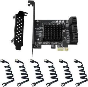 JAENFONG 6 Ports SATA Card Marvell 88SE9215 chip SATA 3.0 to PCIe Expansion Card PCI Express SATA Adapter SATA3 Converter with Data Cable