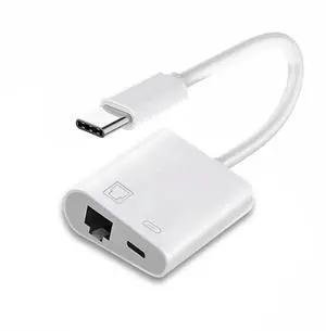 JAENFONG Type C USB-C to 100Mbps Networking RJ45 with PD Power Charge Adapter Compatible with Laptop Tablet Phone