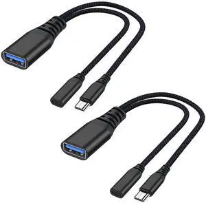 JAENFONG 2 Pack OTG Cable Adapter for Fire TV Stick 4K, Powered Micro USB to USB OTG Cable for Android Phone Tablet and More Host Devices with Micro USB (Black)