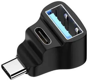 JAENFONG Adapter 10Gbps USB3.0 Type C Male to Dual Type-A OTG & Type-C Female Power Data Splitter Adapter Angled Compatible with Steam Deck Laptop