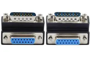 JAENFONG 2 Pack DB15Pin Male to Female Extension Connector DSUB RS232 15Pin D-subminiature 90 Degree Angled Gender Changer Adapter JAENFONG 2 Pack DB15Pin Male to Female Extension Connector DSUB RS232 15Pin D-subminiature 90 Degree Angled Gender Changer Adapter