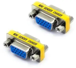 JAENFONG VGA Female to Female Adapter, SVGA Coupler HD15 Mini Gender Changer VGA Cable Extender, 2-Pack JAENFONG VGA Female to Female Adapter, SVGA Coupler HD15 Mini Gender Changer VGA Cable Extender, 2-Pack