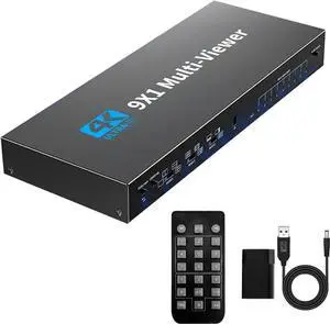 HDMI Multi-Viewer 9x1 Seamless HDMI Switch by - 10 Viewing Modes, IR Remote, Supports up to 4K30 1080p, Security Camera, HDMI Switch 9 in 1 Out