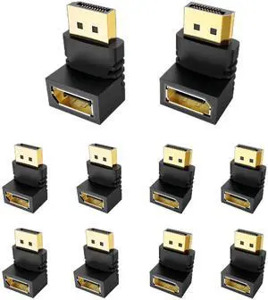 JAENFONG 90 Degree and 270 Degree DisplayPort Adapters, 10-Pack Gold-Plated Right Angle Male to Female DisplayPort Convertor 4K DP to DP Adapter