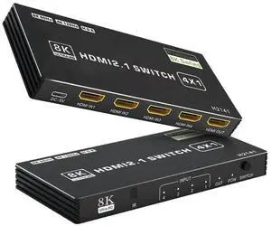 8K HDMI Switch 4 in 1 Out, 4 Ports HDMI 2.1 Switch Box with IR Remote Control, 48Gbps HDR10 HDCP2.3 DPCP Supported, Auto Switching, Compatible with PS5/4/3 Xbox NS HDTV Monitor