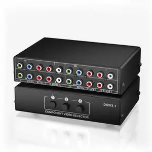 3 in 1 Out Component AV Video Switch Box 1080P, 3 Port 5 RCA 3-Way YPbPr Cable RGB Component Switch, Composite L/R Audio AV Splitter Selector Switcher Converter for Xbox Wii PS3/2/1 SNES DVD STB HDTV