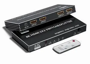 2x2 HDMI Switch Splitter, HDMI 2.1 Switcher 2 in 2 Out 8K@60Hz 4K@120Hz, w/IR Remote Control, Supports HDCP 2.3 HDR, HDR10, HDR 10+, 3D 2x2 HDMI Switch Splitter, HDMI 2.1 Switcher 2 in 2 Out 8K@60Hz 4K@120Hz, w/IR Remote Control, Supports HDCP 2.3 HDR, HDR10, HDR 10+, 3D