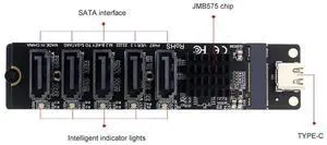 JAENFONG Type C to 5-Port SATA 3.0 Adapter Card 6Gbps JM575&JMS580 Chip USB C to SATA 3.0 Expansion Card Plug & Play Riser Card
