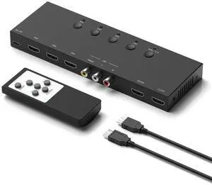 (3 Ports HDMI 2.0 + 1 RCA to 2 HDMI Converter (2 Outputs Can Simultaneous Display) Switcher Splitter Support 4:3/16:9 Switching for N64 NGC Wii Xbox PS2/3/4/5 Switch Apple TV Fire TV Roku