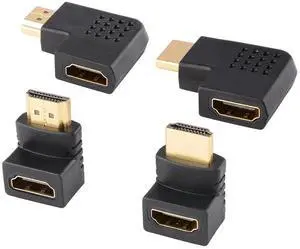 JAENFONG HDMI Angled Adapter Combo, 4 Pcs Male to Female 90 Degree and 270 Degree Right Angle and 90 Degree Left and Right Angled Vertical Flat HDMI Adapter with Gold Plated Connectors