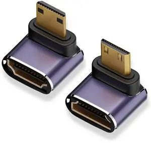 JAENFONG 8K Mini HDMI to HDMI Adapter (2 Pack), Up and Down 90 Degree Right Angle Mini HDMI Male to HDMI Female Converter Connector for Raspberry Pi Zero, DSLR Camera, Camcorder, HDTV, Projector