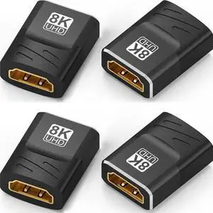JAENFONG 4-Pack 8K HDMI 2.1 Female to Female Adapter, HDMI Cable Extension Connector Coupler Support 8K@60Hz,4K@120Hz,HDR,eARC for HDMI Cable Extension, HDTV, Laptop, PC, Monitor, PS5