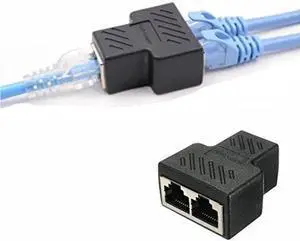 2 Pack RJ45 Splitter Connectors, 1 to 2 Ways Ethernet cables interface RJ-45 Socket Adapter 8P8C HUB Network LAN Internet PC laptop router cable Coupler contact Modular plug For Cat5 Cat5e Cat6 Cat7