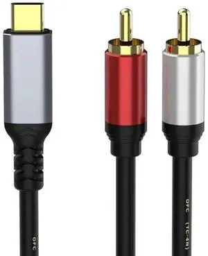 JAENFONG USB C to 2RCA Male Jack Plug Adapter Type-C to RCA Male to Male Y RCA Splitter for Car Aux Stereo Speaker Amp Cord